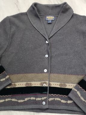 Woolrich Gray Vintage Cardigan XL Abalone Buttons